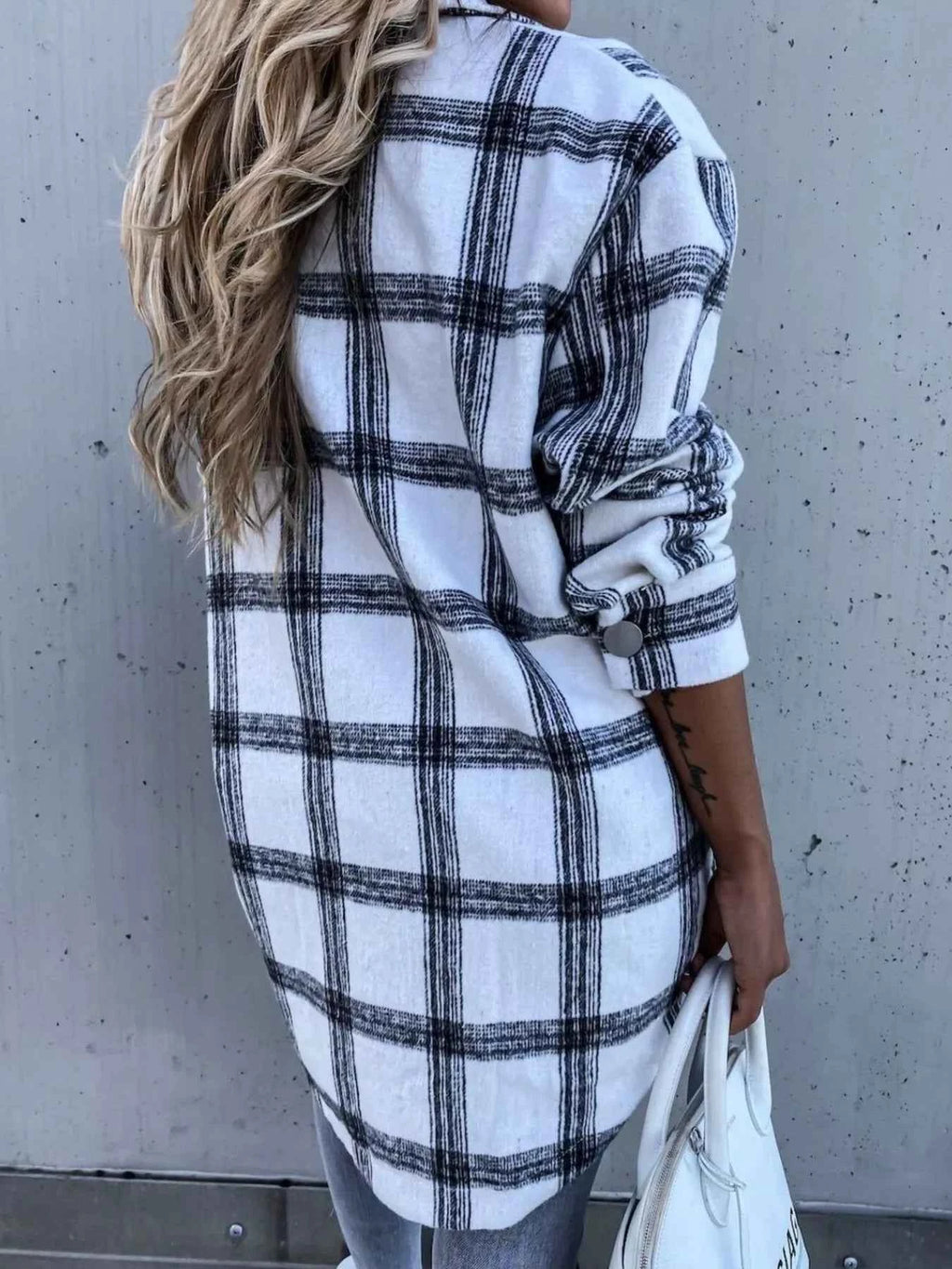 Oversized Plaid Button-Up Longline Shirt