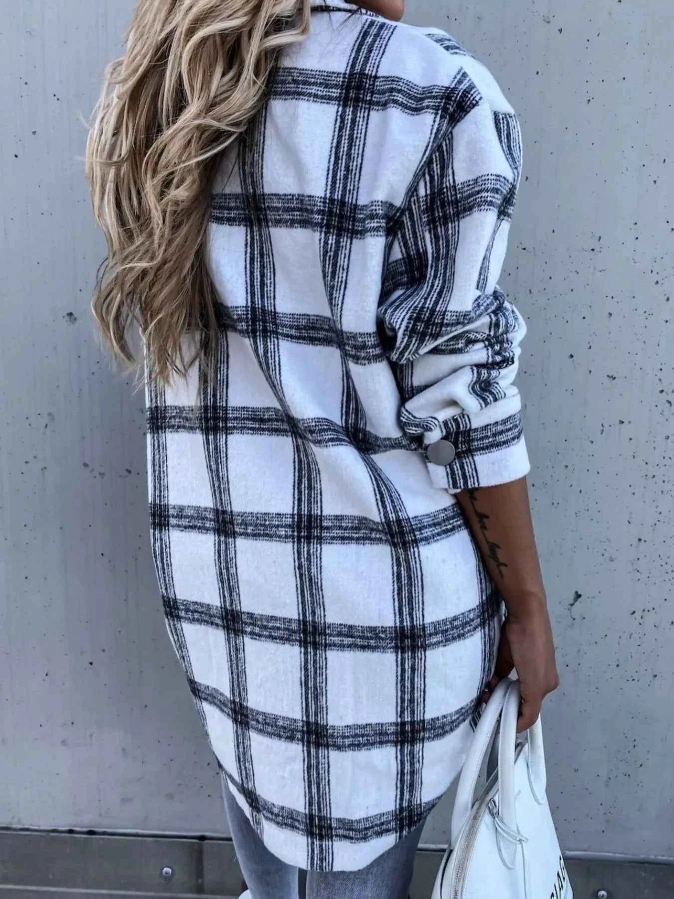 Oversized Plaid Button-Up Longline Shirt