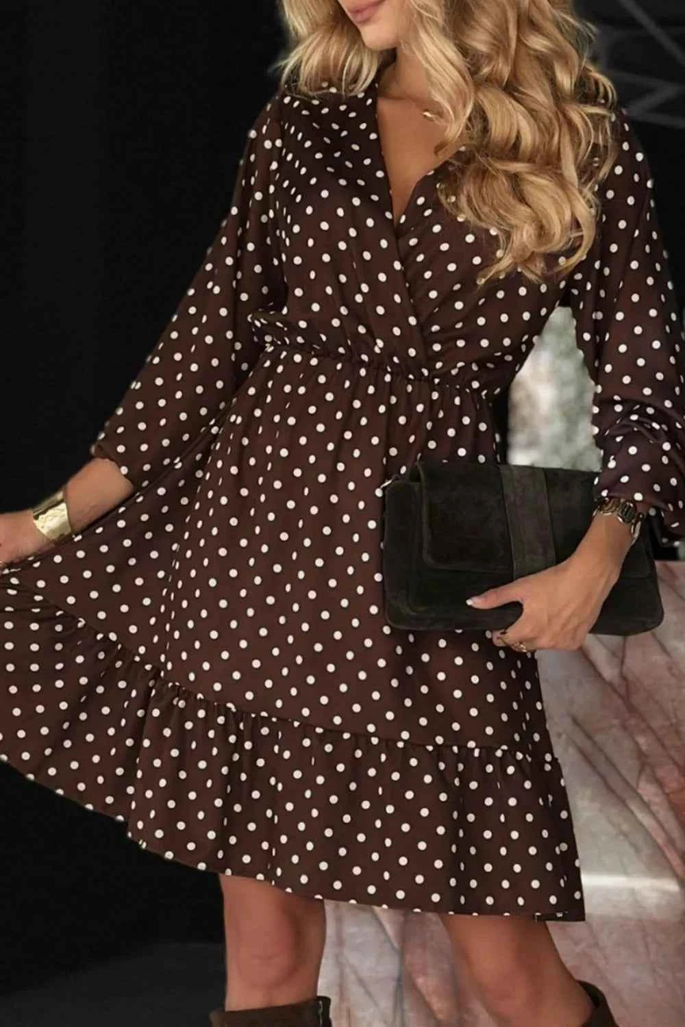 Polka Dot Ruffle Hem Wrap Dress