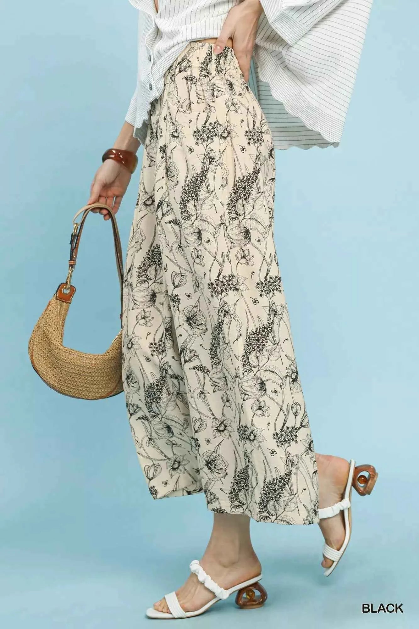 Umgee Two Tone Floral Print Pants 91e43485-8865-4ae4-8ee4-f76735a87e34-Max-Origin