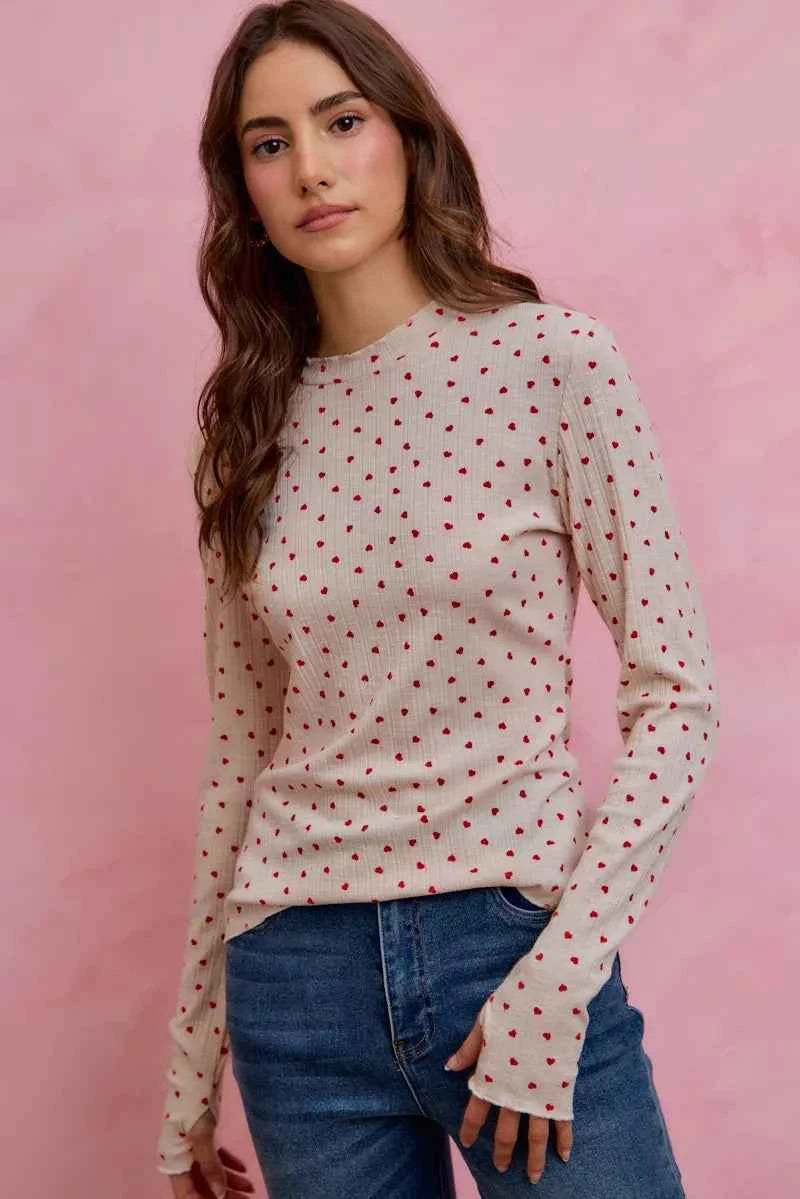SO ME Ditsy Heart All Over Slub Rib Knit Valentine Top 91ee56b18f404440b047f8bef497db80-Max-Origin
