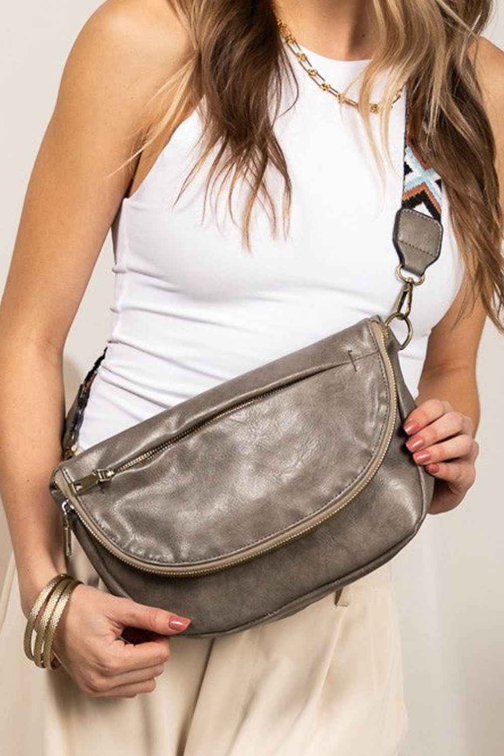 Dark Grey Wide Strap PU Leather Crossbody Bag Dark Grey ONE SIZE 95%PU+5%Alloy 91f7034b88105629