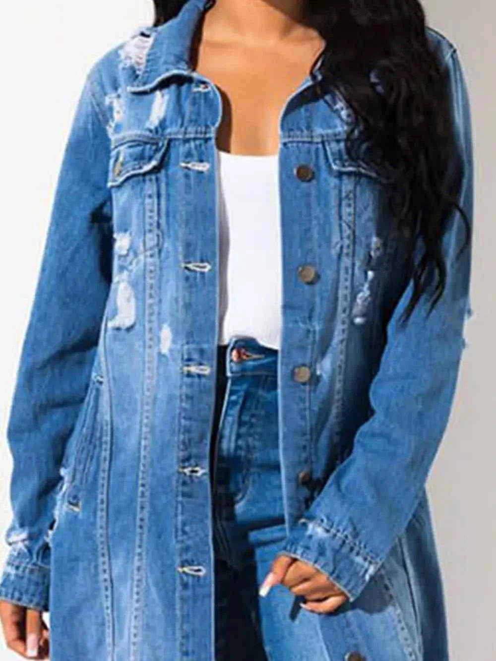 Long Sleeve Raw Hem Denim Jacket 91f8a29be3e5475c9a739155d0b842c4-Max