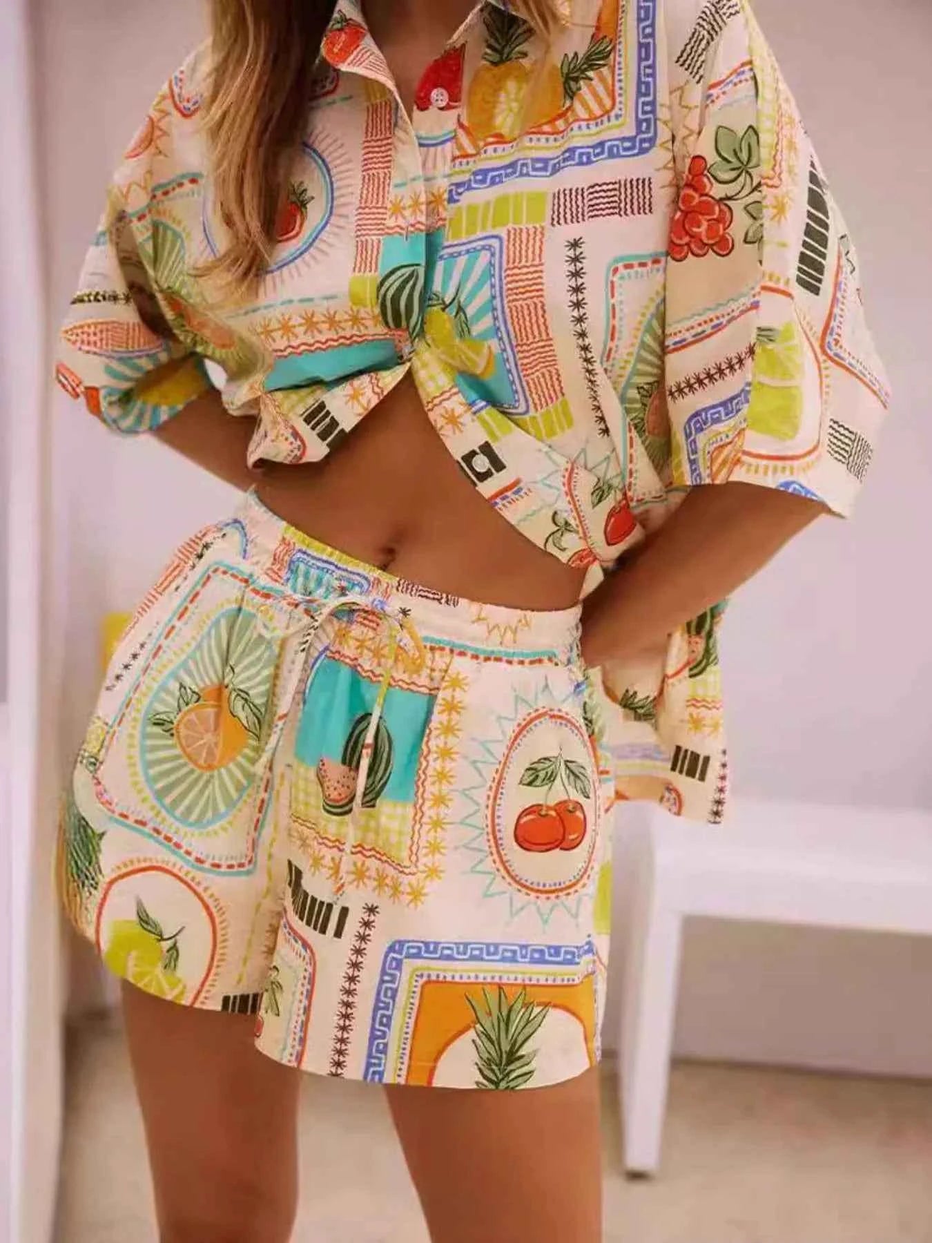 Printed Button Up Shirt and Shorts Set Multicolor 91fbd700-f051-43ef-87a7-0f77c2f7675a-Max-Origin