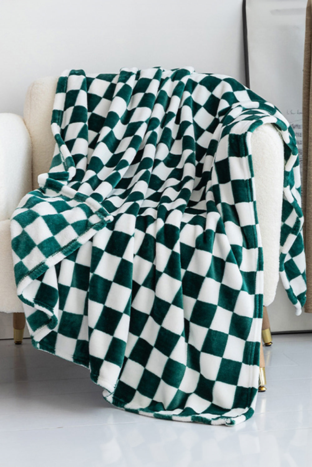 Navy Blue Checkerboard Printed Soft Throw Blanket 120*200cm Dark Green ONE SIZE 100%Polyester 920abb9cbead6b83