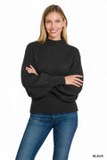 Zenana Balloon Sleeve Mock Neck Sweater BLACK 920bc937-c787-4dc8-a46b-9d9e48f2d6e0-Max-Origin
