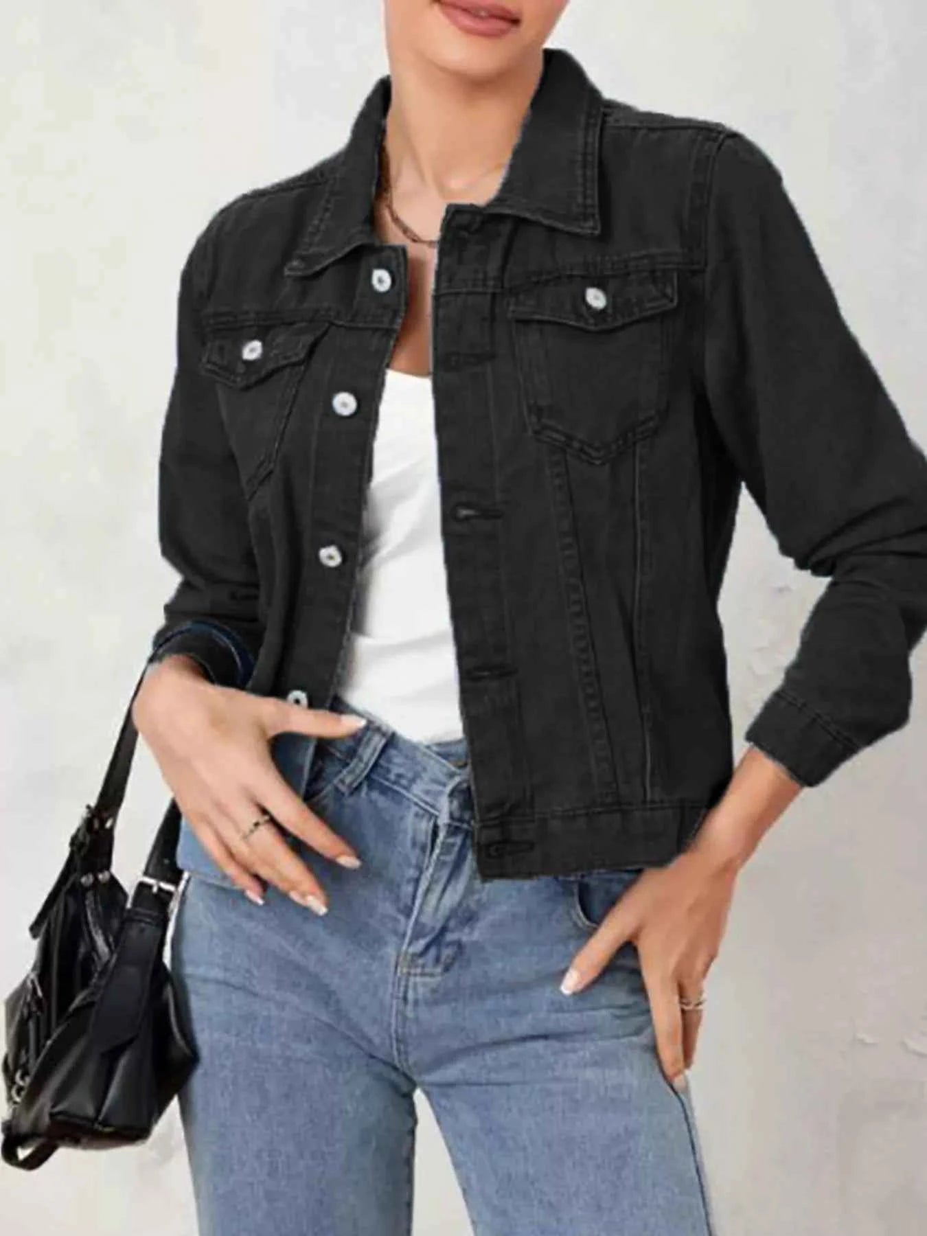 Button Up Long Sleeve Denim Jacket Black 921847ef-14e4-41df-bbe5-13d9e1b5ab8d-Max-Origin