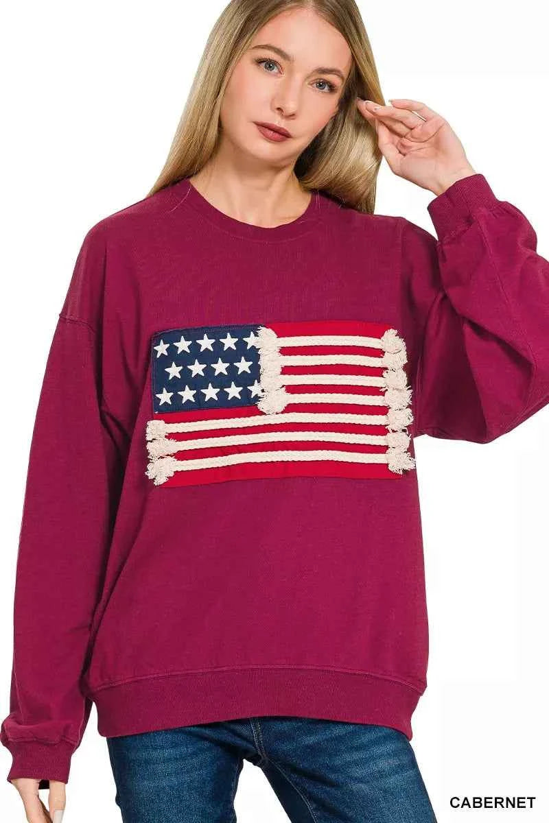 Zenana French Terry American Flag Pullover CABERNET 921f7a60e91a47698edf2007ec5c17ac-Max-Origin