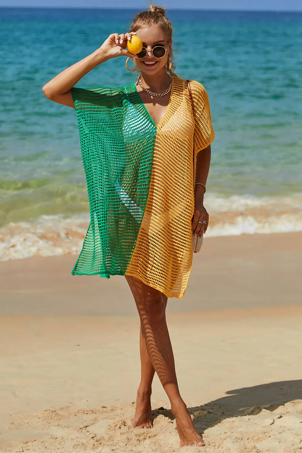 Angel Wings Openwork Contrast Slit Knit Cover Up Green One Size 9222c8f0-3994-4a76-9ff5-13c24b42399e-Max