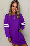 Tillandsia Purple Preppy Striped Sleeve Loose Mini Dress Tillandsia Purple 65%Polyester+35%Cotton 9226f9ec6de9e506