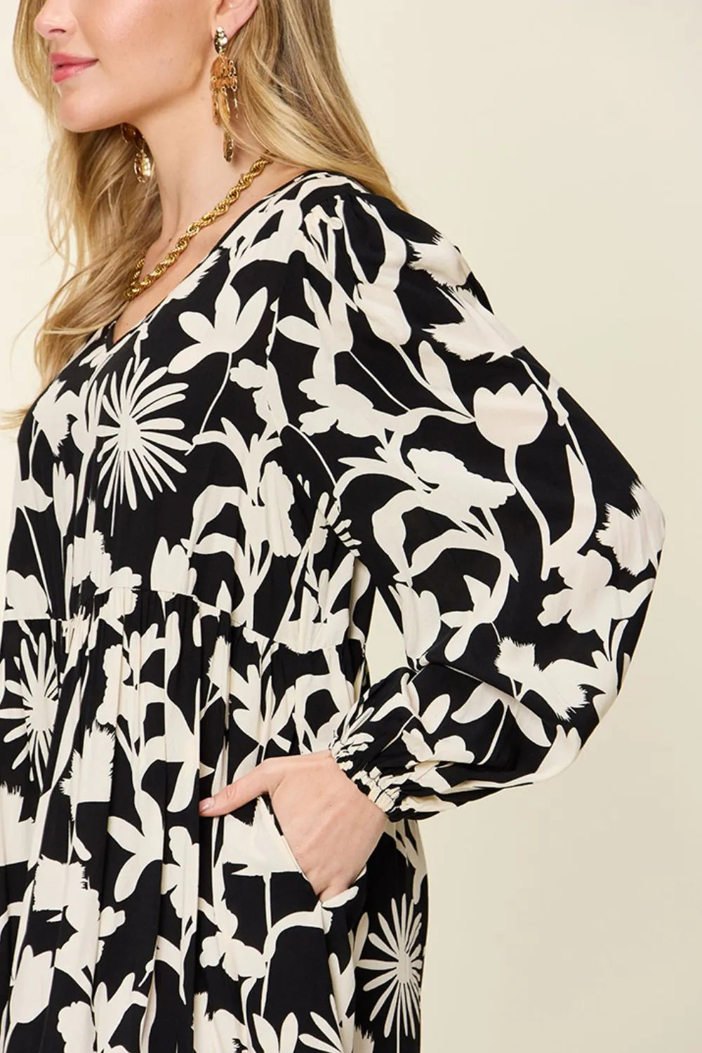 Double Take Full Size Printed Ruffle Hem Dress with Pocket 92292781-6345-4d51-8ad5-fb3db70d8bbe-Max