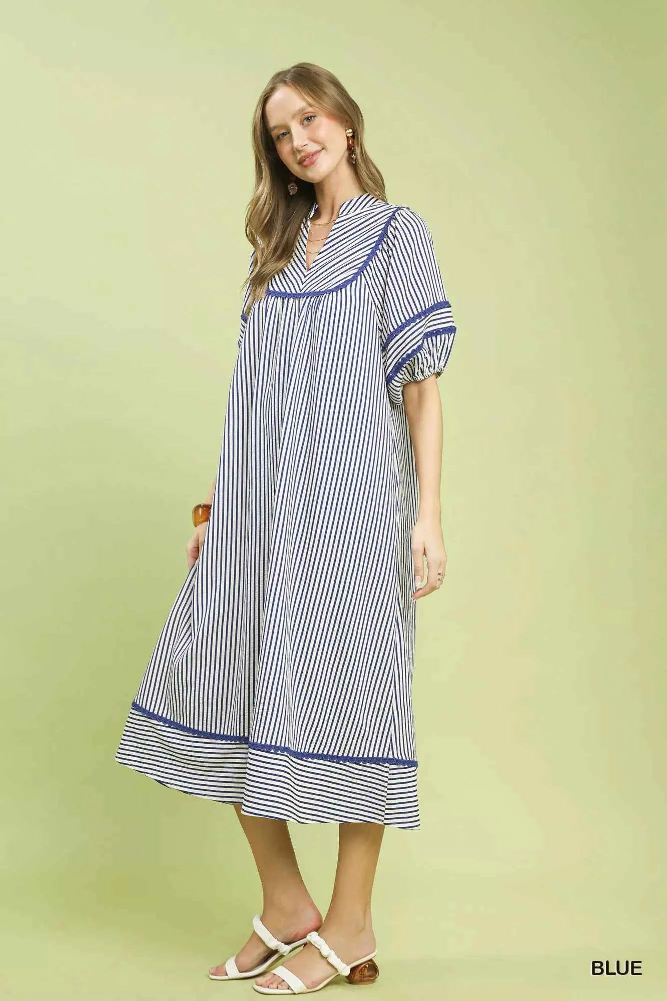 Umgee Striped Puff Sleeve Midi Dress 9230ed22-17c9-4178-a40b-adab16a41a00-Max-Origin