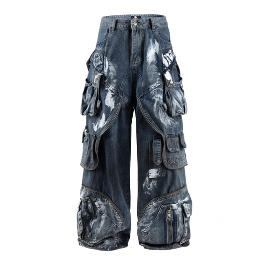 The Graffiti Wide-Leg Denim Jeans Blue 92329B969838BABBF4AEAF426CB06310