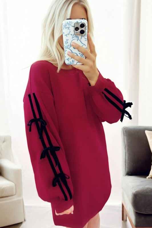 Valentine Bow Tie Long Sleeve Sweatshirt Dress 9237-1762429382717-8c7f2d49f06c2e37