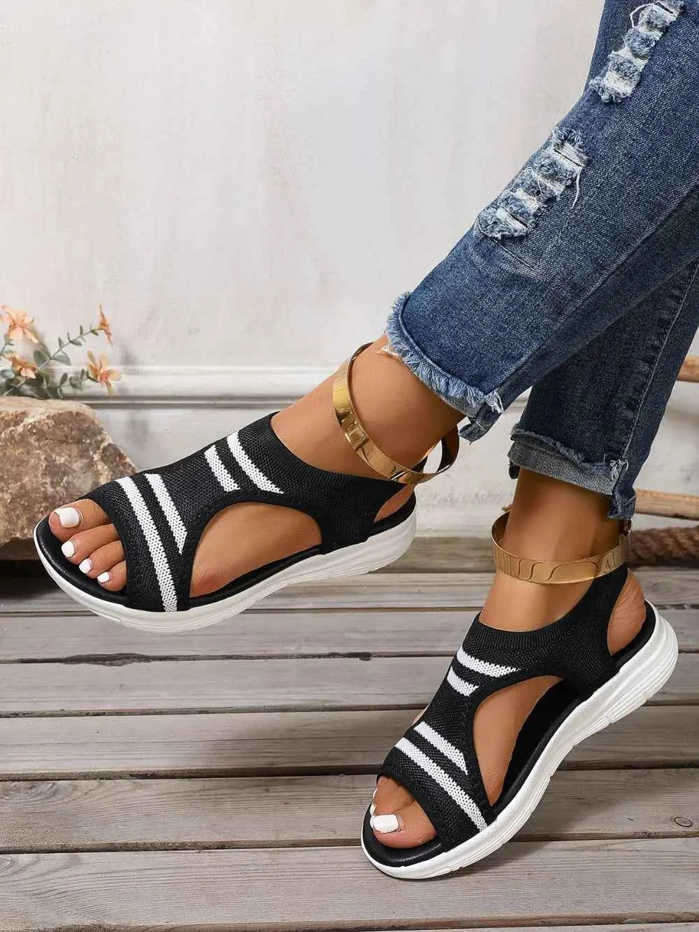 Cutout Mesh Peep Toe Sandals Black 9238c62c-5690-462a-9d99-9dd4f9b04da4-Max