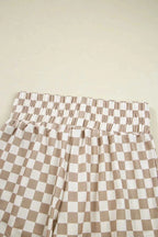 Checkered Long Sleeve Top and Skirt Two-Piece Set
