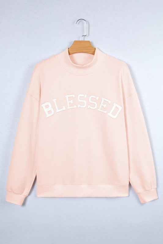 Blessed Embroidered Mock Neck Oversize Sweatshirt Light Pink 923f74bb-132d-4dcf-a127-e7418ba8a2c8
