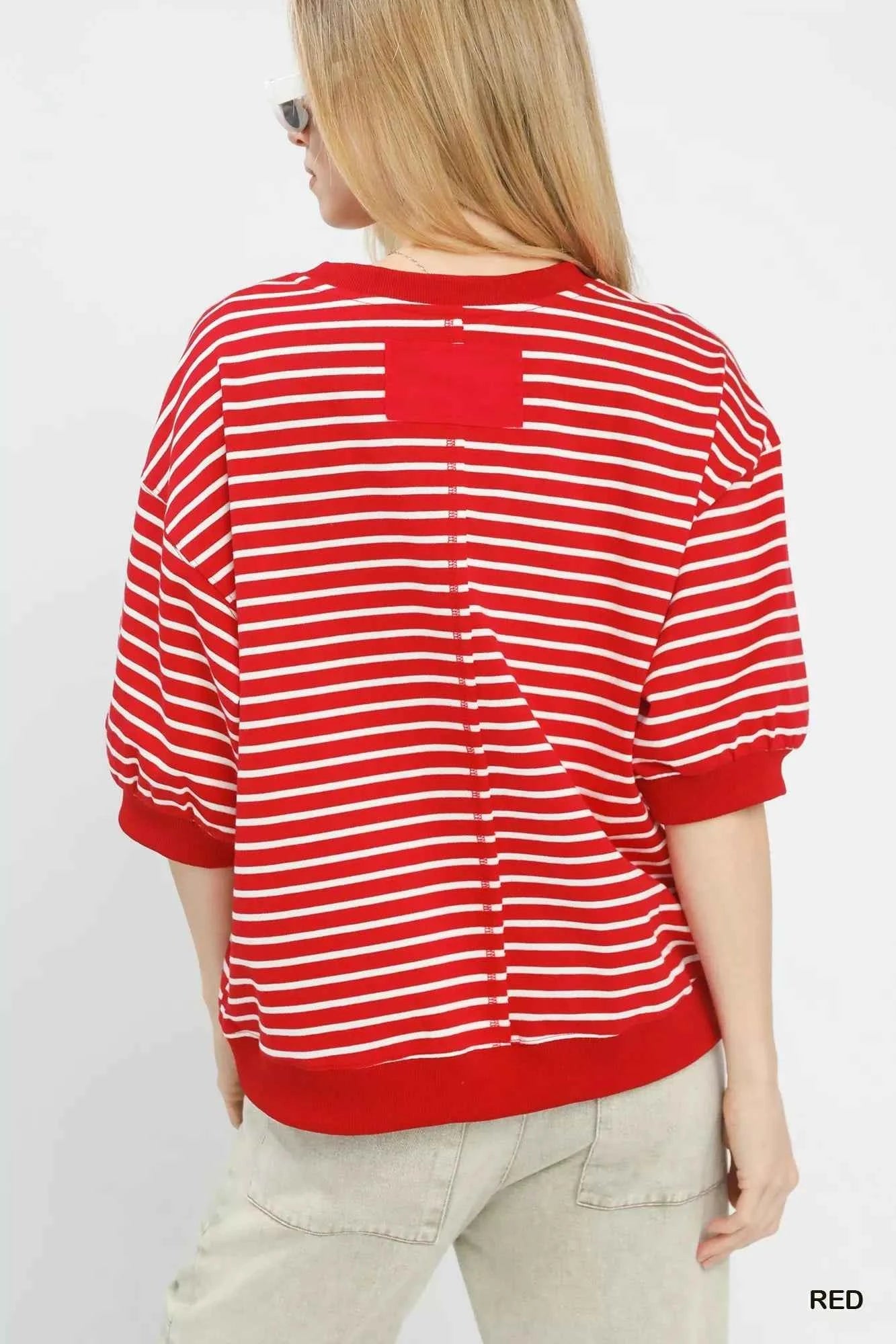 Umgee Striped Short Sleeve Pullover Top 924f094f-09c5-431b-8249-6fe6443913ca-Max-Origin