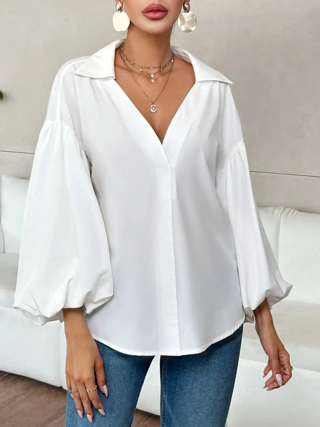 Polka Dot Balloon Sleeve Blouse White 92552cc9ff3349c89e58bea01601d1cb-Max-Origin