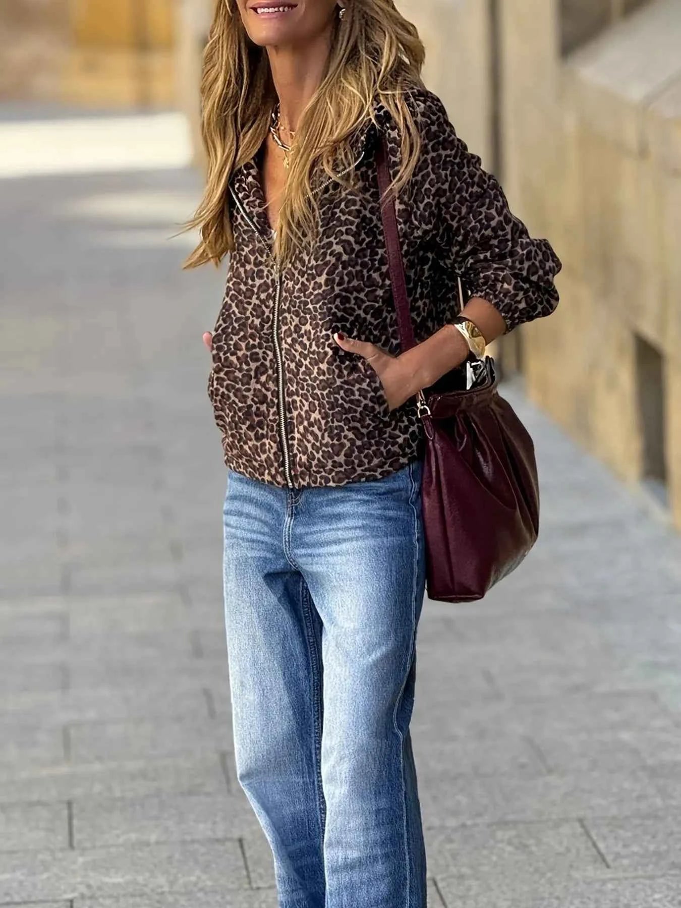 Leopard Print Zip-Up Hoodie Leopard 925cb956094a4b5d9e3dc52fec75b177-Max-Origin