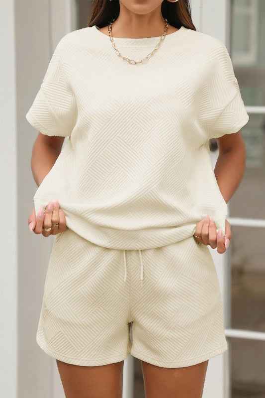 Textured Short Sleeve Top and Shorts Set 925e1c2b-cb6d-45af-9be5-c1d4bce2429f
