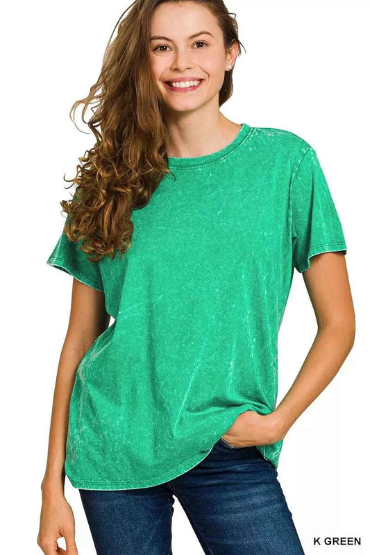 Zenana Washed Short Sleeve T-Shirt K GREEN 925facc1c2844ef4923fc19a5057c5fb-Max-Origin