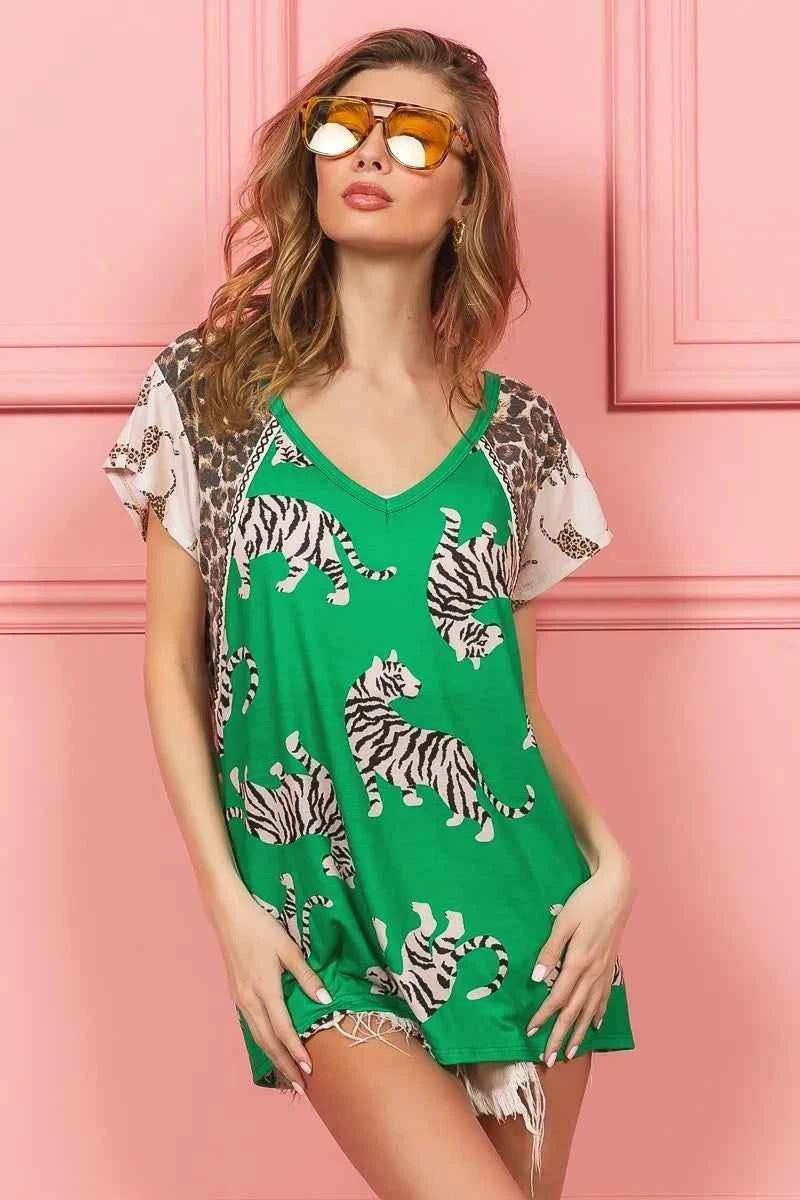 BiBi Tiger Printed Jersey Block T-Shirt with Aztec Trim 926c66007519470e863cf0aa419092f7-Max-Origin