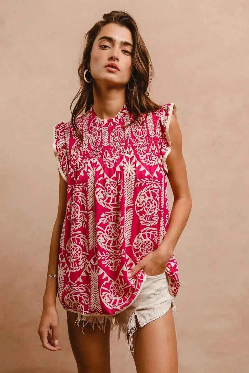 Printed Ruffle Sleeve Top 926f4bde284c440d84555b3b670b9f89-Max-Origin