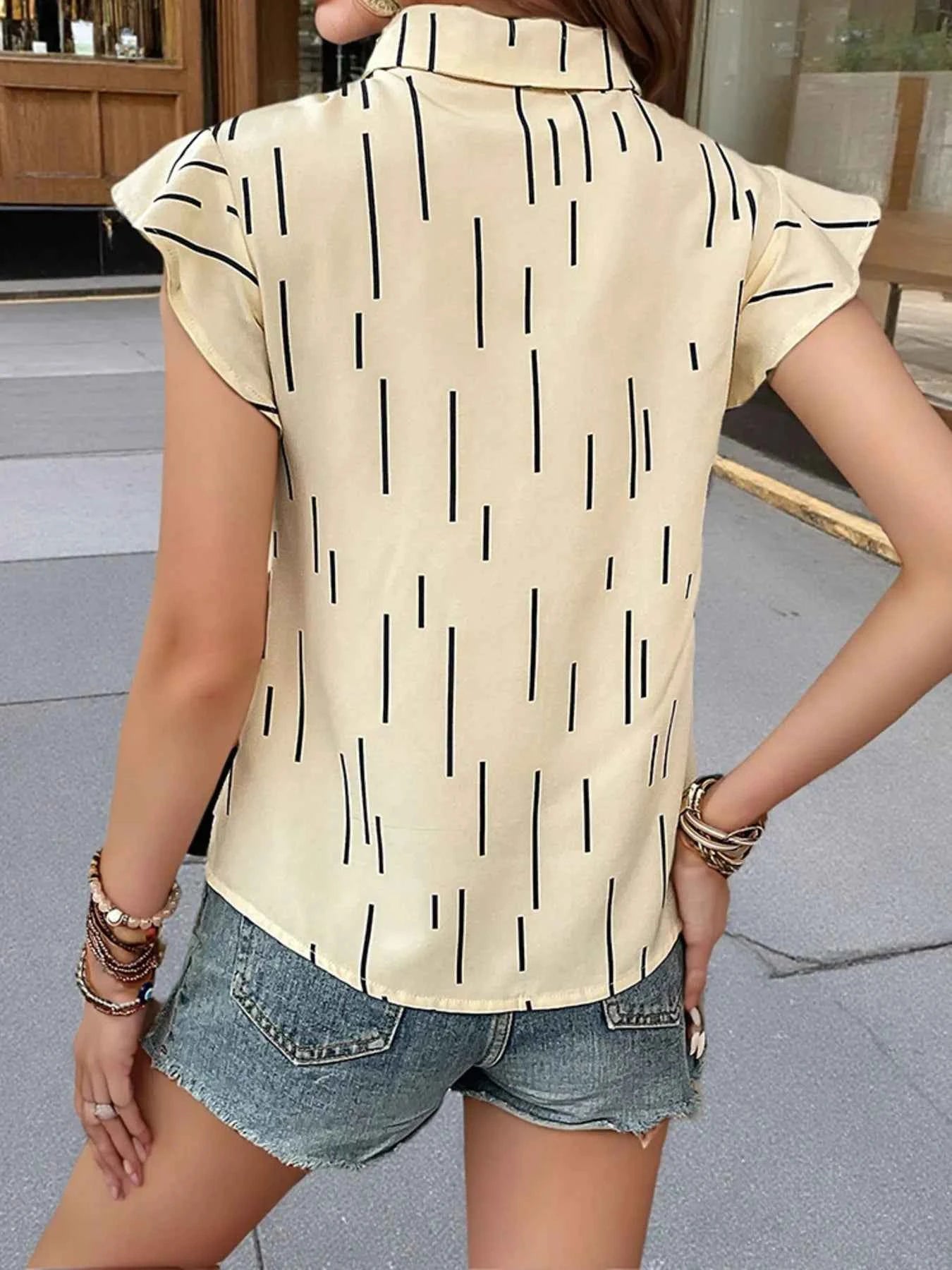 Button Down Ruffled Cap Sleeve Shirt 92734d767b9c445b9ad163d7a321e7ca-Max-Origin