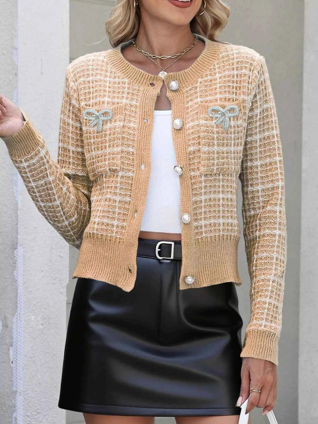 Bow Decor Button Up Cardigan 92736210-c938-42d5-8e7b-ffd28f7b2c36-Max-Origin