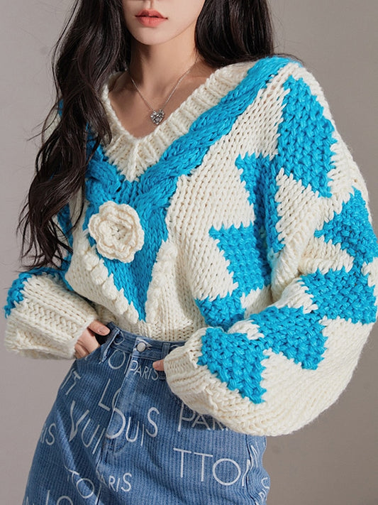 The Floral Diamond-Panel V-Neck Sweater 927435143A67BE2223775ECD38A4C265
