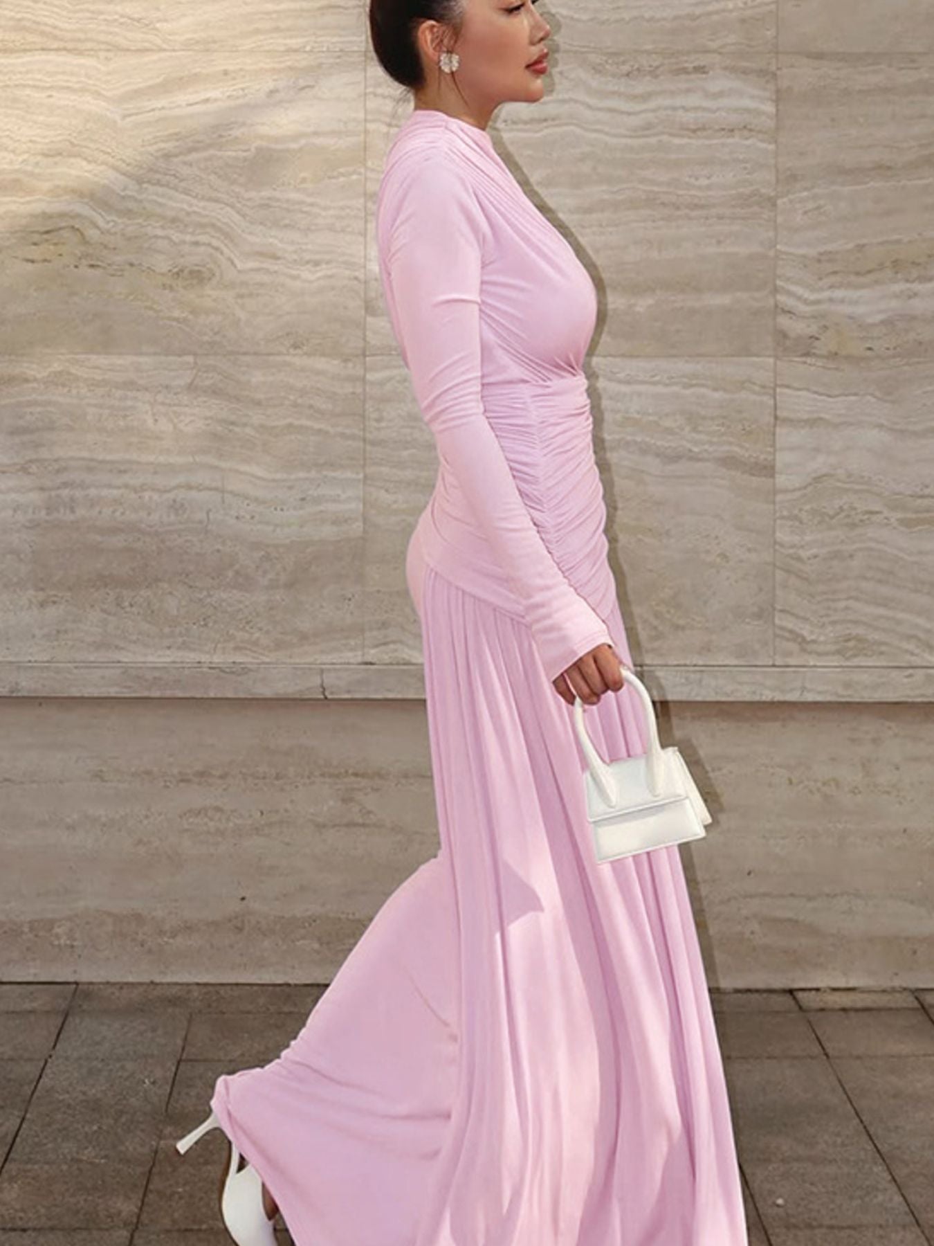 Ruched Long Sleeve Mermaid Maxi Dress 9275946c-f487-405e-b035-2c95db6b6eeb-Max