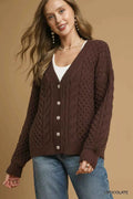 Umgee Cable Knit Pearl Button Cardigan CHOCOLATE 927d93be-f933-42c9-a20c-d37f9f657a53-Max-Origin