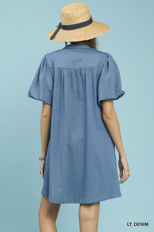 Chambray Puff Sleeve Dress 928284d2-0195-4229-8755-91067ae6cc2b-Max