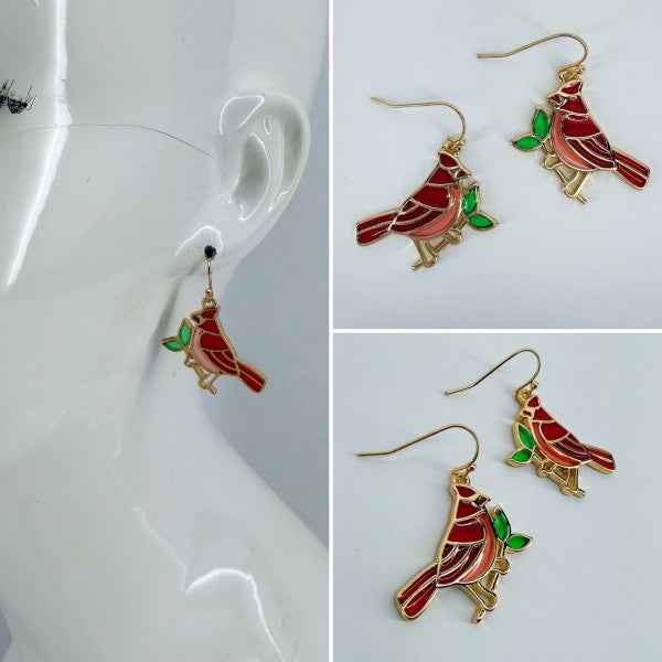 Gold finish Clear Epoxy Red Cardinal Bird Earrings As Shown One Size 9298b439-852d-4b32-99c7-3bb30154fc08