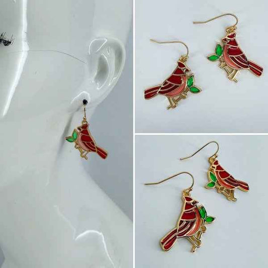Gold finish Clear Epoxy Red Cardinal Bird Earrings As Shown One Size 9298b439-852d-4b32-99c7-3bb30154fc08
