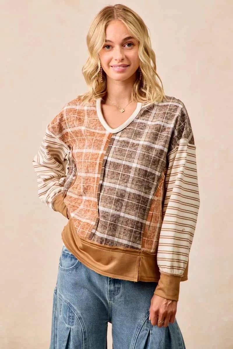 BiBi Plaid And Stripe Mix And Match Top With Open Seam 929909b1c7e44008bd07ec981a77dae0-Max-Origin