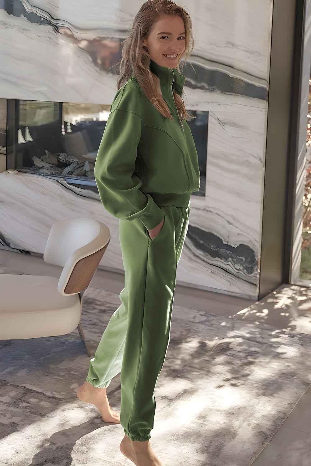 Vineyard Green Half Zip up Pullover Active Top and Joggers Set 9299920a4c4f4f21