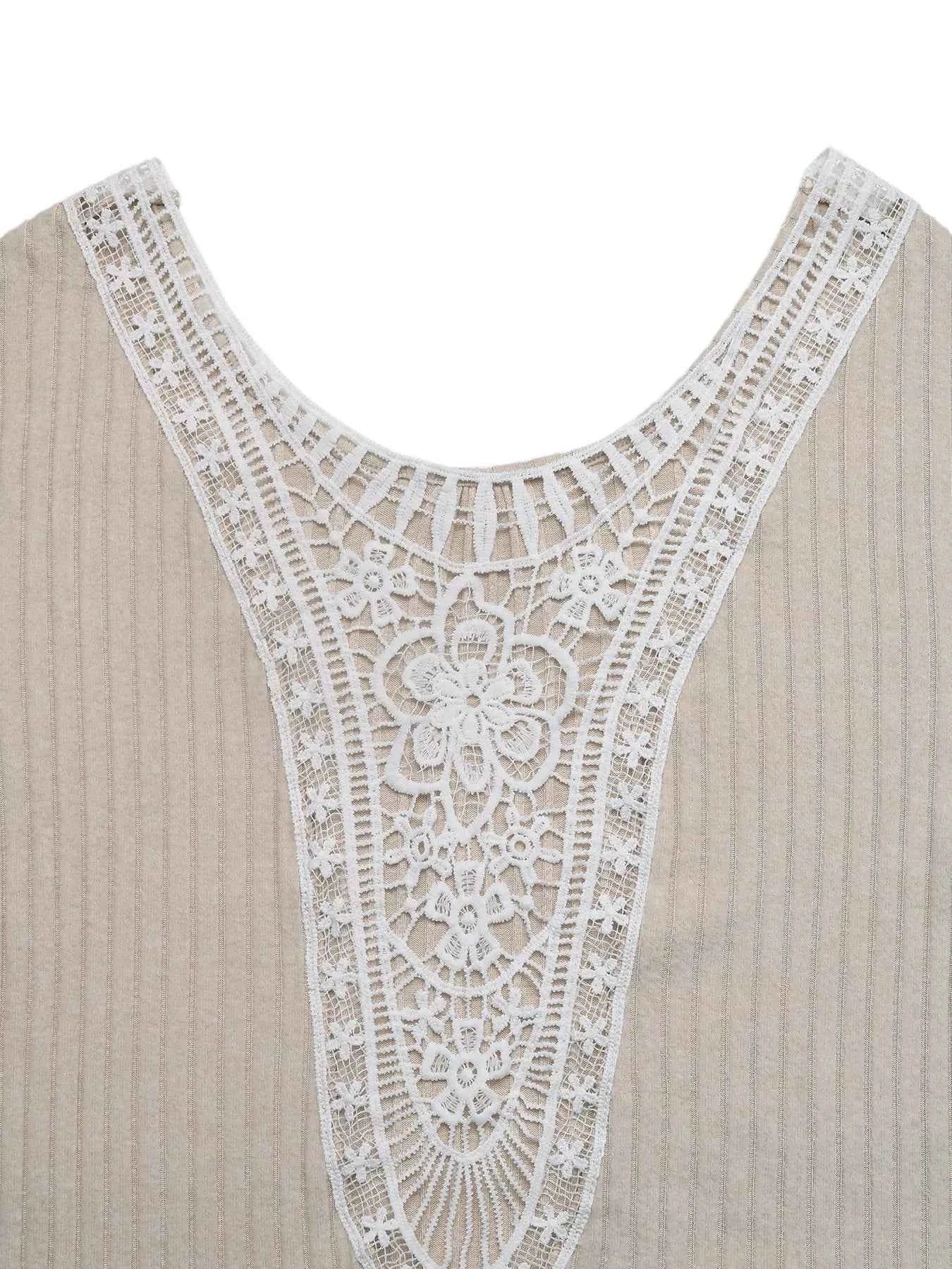 Lace Detail Ribbed Knit Long Sleeve T-Shirt