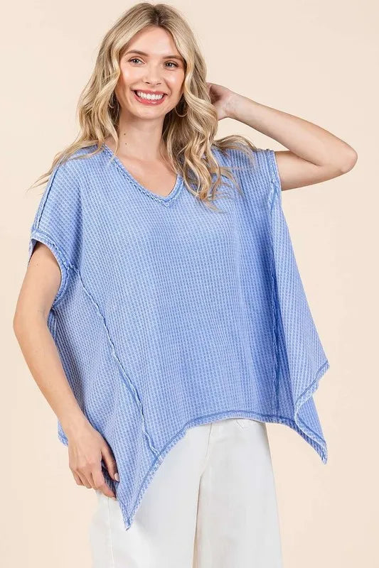 Mittoshop Mineral Wash Waffle Knit Pointed Hem Oversized Top 92ad4c43-e0cc-492c-8d9d-af18c967a4ca-Max
