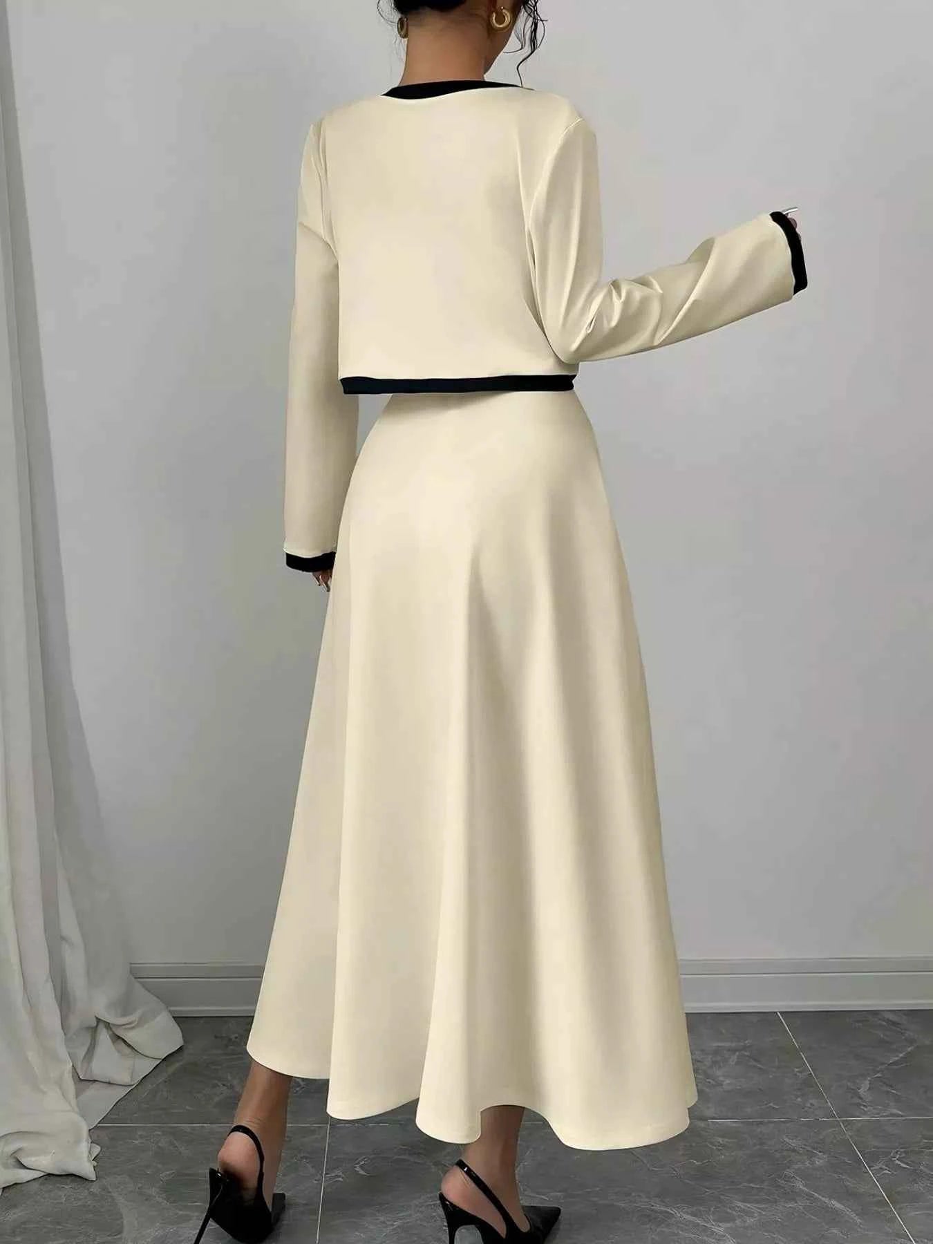 Contrast Trim Maxi Dress and Cropped Cardigan Set 92ae7974-edca-4f0c-a19d-3988e8afc58f-Max-Origin