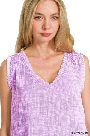 Double Gauze Raw Edge Acid Washed Tank B LAVENDER 92b37a114c364235b5d7144123a09989-Max-Origin