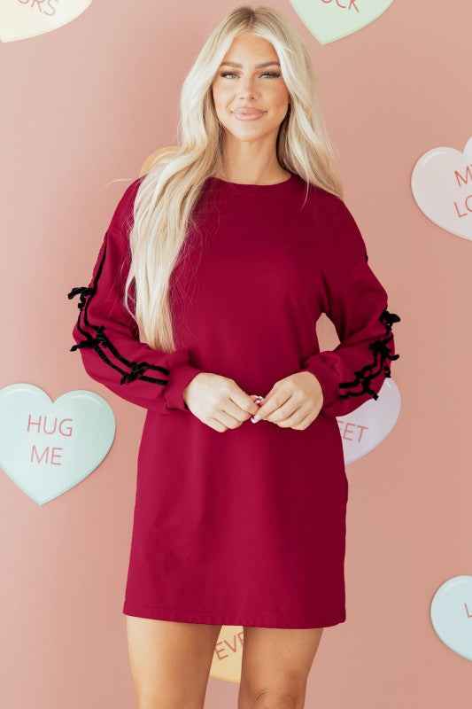 Valentine Bow Tie Long Sleeve Sweatshirt Dress 92b64fde-d170-495d-ae7a-2a83e18e1fbf
