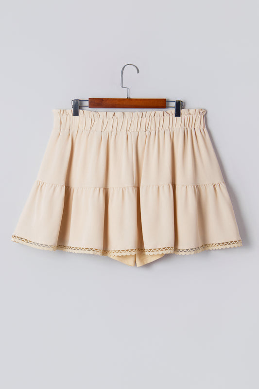 Parchment Plus Size Frilled Elastic Waist Lace Trim Boho Ruffled Shorts 92bed260ece017bb