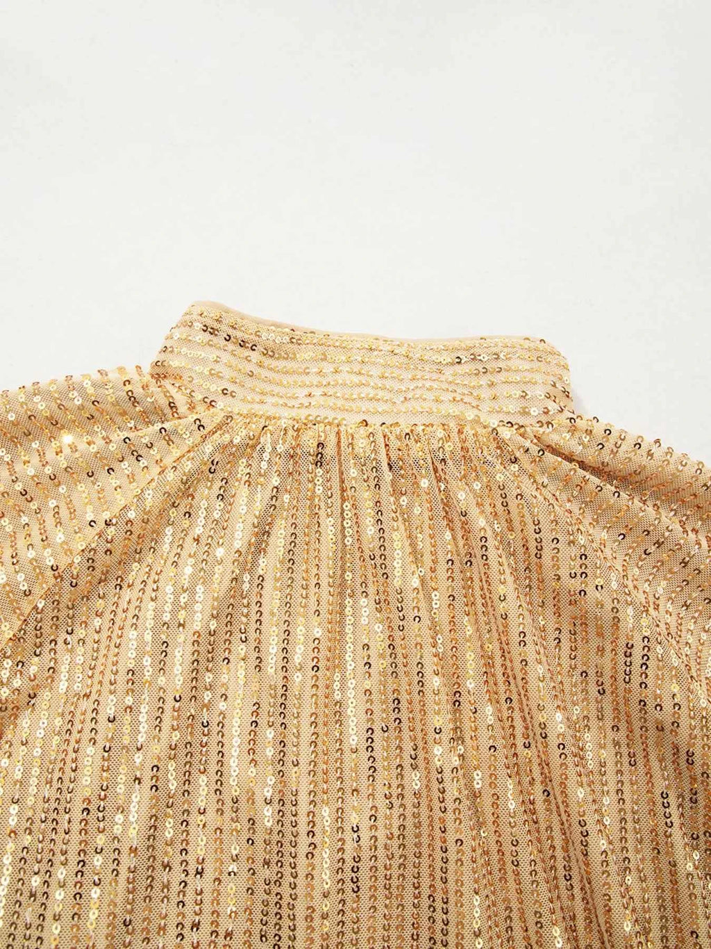 Metallic Balloon Sleeve Buttoned High Neck Loose Blouse 92c4a2a22409462eb4372ac17ab53d86-Max-Origin