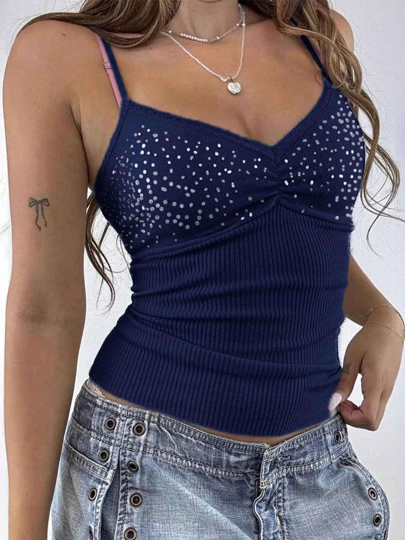 Sequin Lace Detail Cami Top Navy Blue 92c56387a0fd4688b2ff7e5d13307bd5-Max-Origin