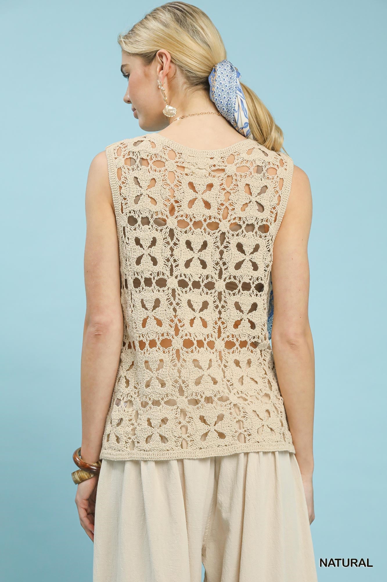 Umgee Crochet Flower Motif Sleeveless Tank Top 92cb30d1-037a-44ee-9d19-b8a1fb69b799-Max