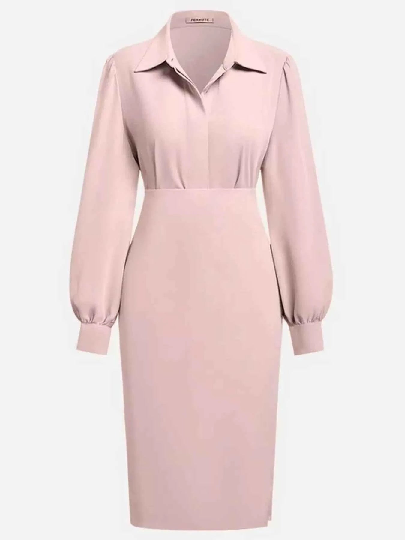 Ruched Midi Shirt Dress with Side Slit 92d07f6c-1d8b-450a-b96d-e989f1fd4f3d-Max-Origin