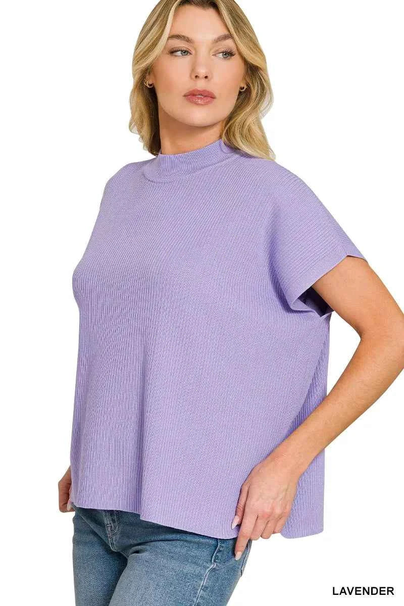 Zenana Viscose Mock Neck Short Sleeve Boxy Sweater 92d1b05cf51b47deb69e8657bc68b5e1-Max-Origin