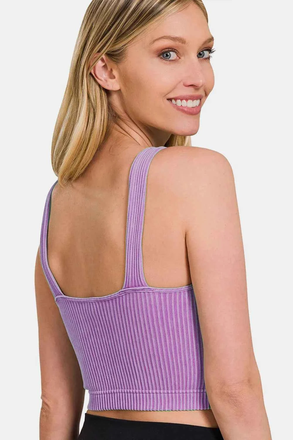 Zenana Washed Ribbed Cropped Bra Padded Tank 92da0940-70b9-4668-9f53-f8b1dfd28c24-Max
